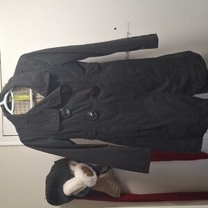 Soia & Kyo Black Trench Coat with Plaid Lining - Women's Size S/P - Classic